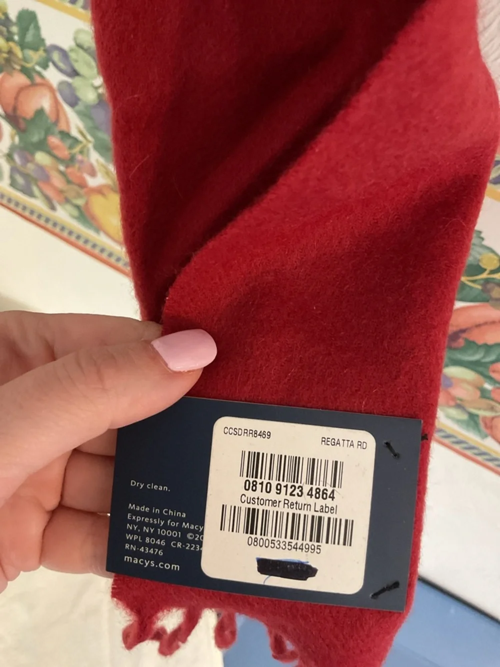 Club Room 100% Cashmere Scarf Red Soft Luxury Unisex NWT